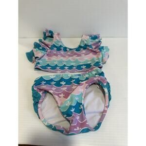Ruffle Butts 4T Swimsuit Two Piece Mermaid Teal/ Pink